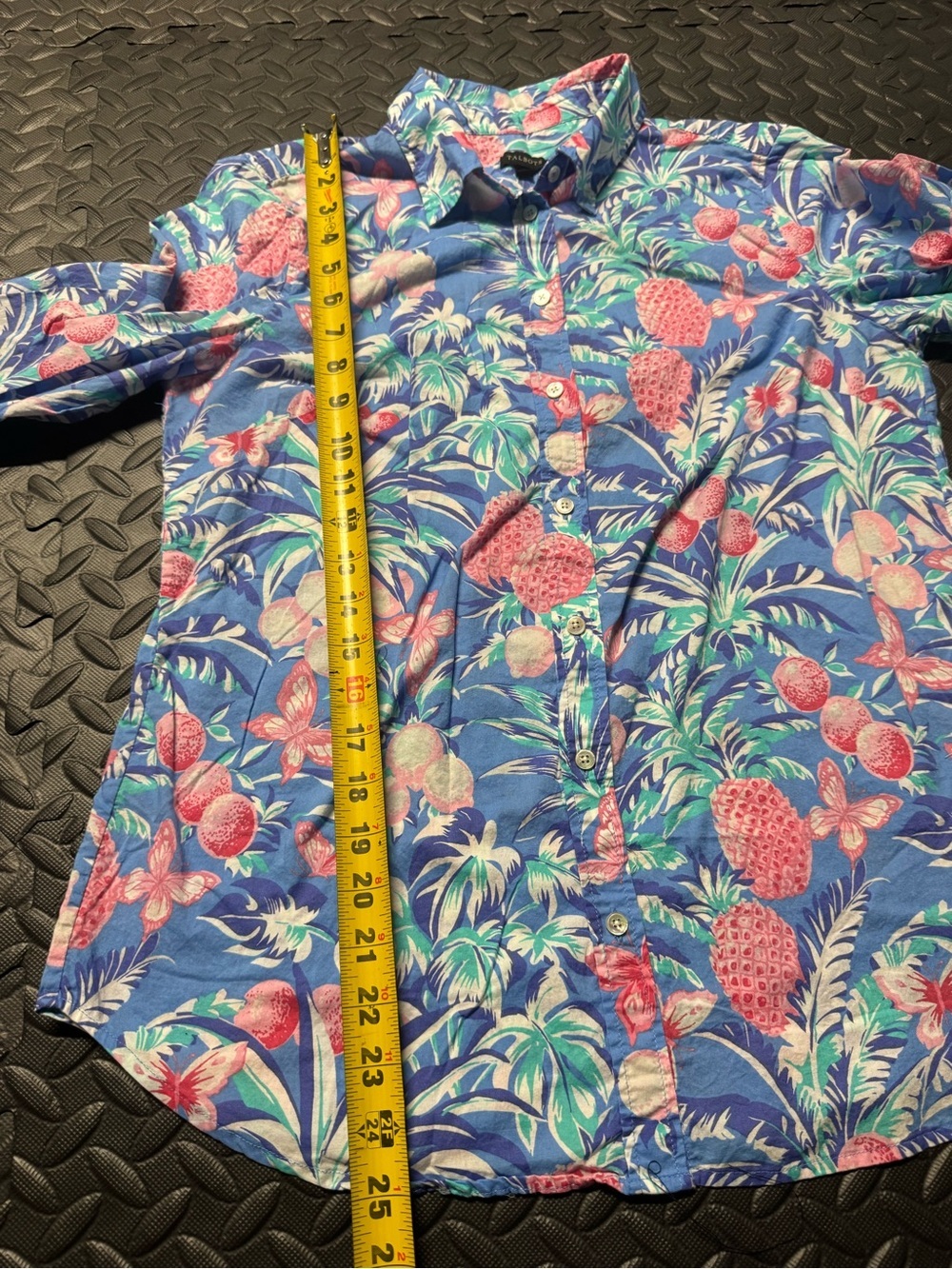 Talbots Women’s Large Tropical Floral Button Down Shirt Blue Pink Long Sleeve - Picture 9 of 10